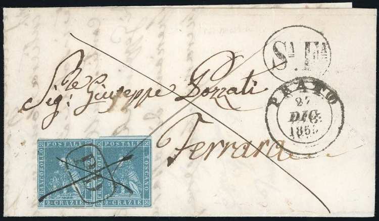 1853 - 2 crazie azzurro vivo su ... 