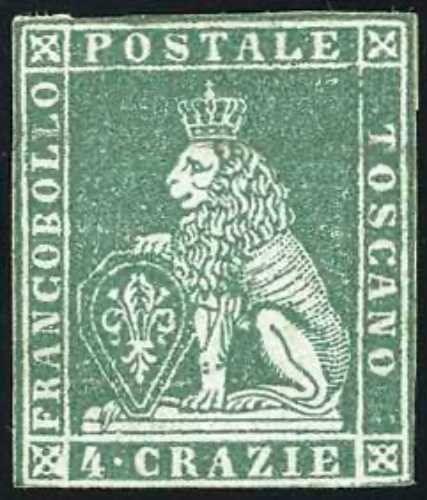 1851 - 4 crazie verde su grigio ... 