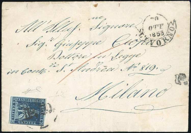 1853 - 6 crazie azzurro scuro su ... 