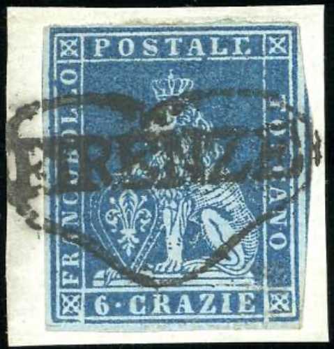 1851 - 6 crazie azzurro su grigio ... 