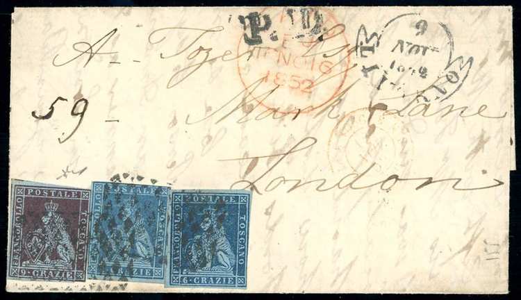 1852 - 2 crazie azzurro vivo, 6 ... 