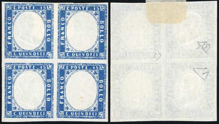 1863 - 15 cent. azzurro, blocco di ... 