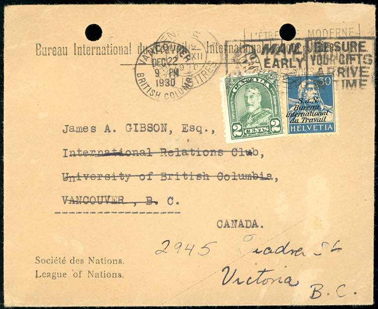 1930 - SWITZERLAND/CANADA/VICTORIA ... 
