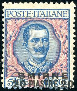 SMIRNE 1909 - 20 pi. su 5 lire, ... 