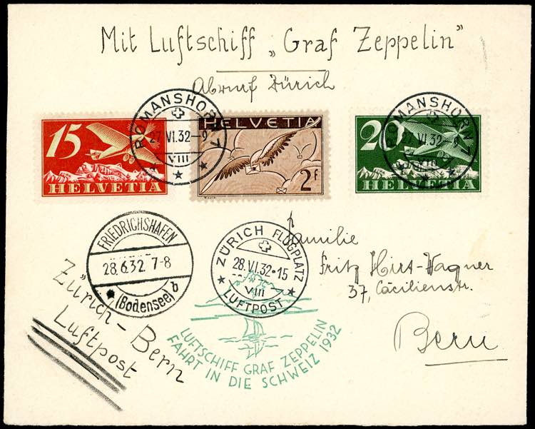 SVIZZERA POSTA AEREA 1932 ZEPPELIN ... 