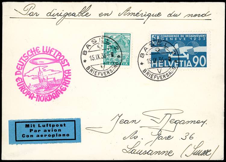 SVIZZERA POSTA AEREA 1936 ZEPPELIN ... 