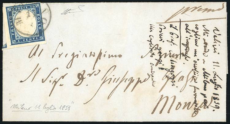 1859 - 20 cent. azzurro scuro ... 