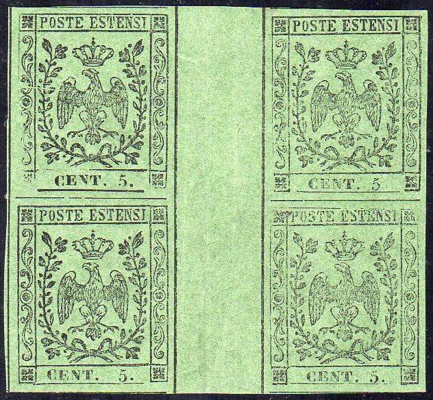 1855 - 5 cent. verde oliva, blocco ... 