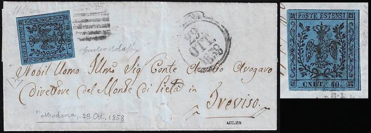 1858 - 40 cent. azzurro scuro, ... 