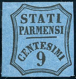 1853 - 9 cent. azzurro (2), nuovo, ... 