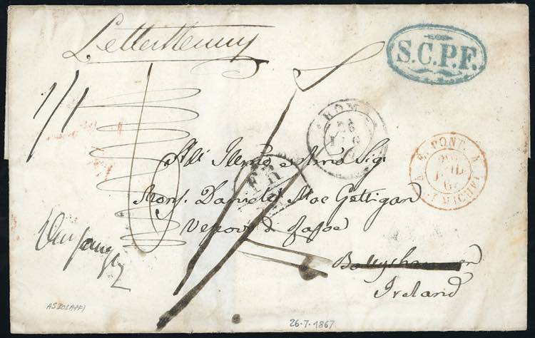 1867 - Lettera non affrancata da ... 