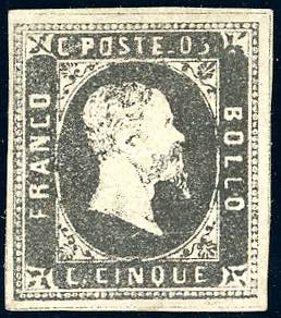 1851 - 5 cent. nero (1), ben ... 