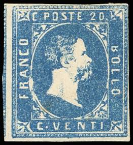1851 - 20 cent. azzurro chiaro ... 