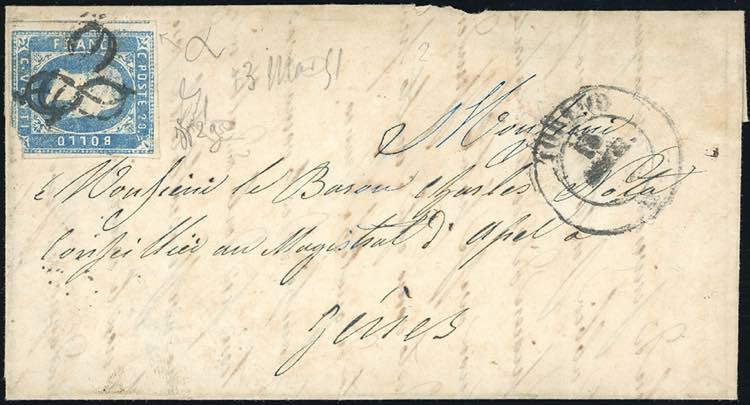 1851 - 20 cent. azzurro chiaro, I ... 