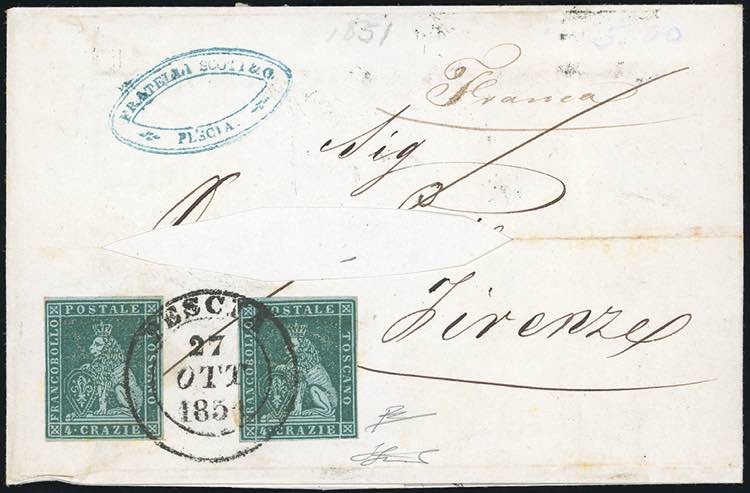 1851 - 4 crazie verde su grigio ... 