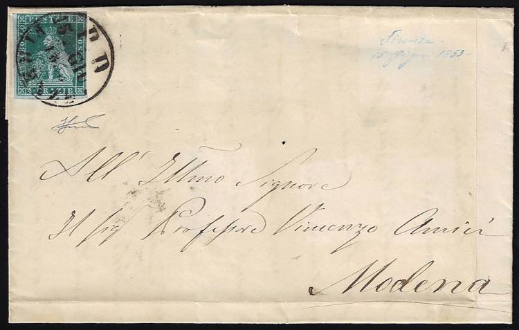 1853 - 4 crazie verde azzurro su ... 