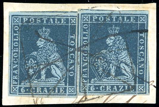 1851 - 6 crazie indaco su azzurro ... 