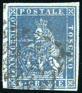 1851 - 6 crazie azzurro scuro su ... 