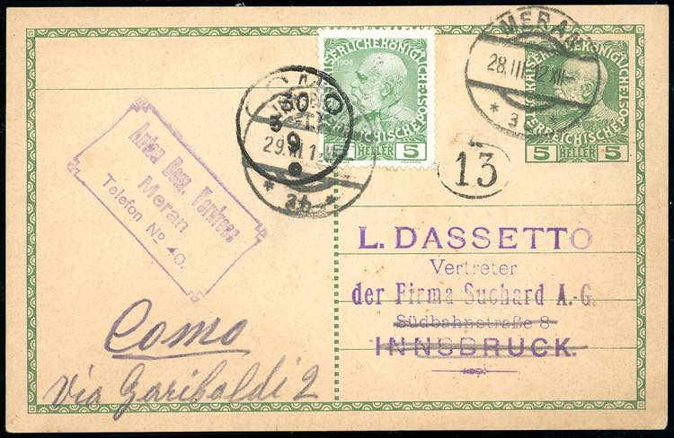 1912 - AUSTRIA/ITALY - Redirected ... 
