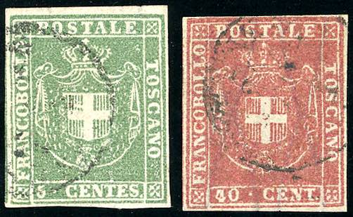 1860 - 5 cent. verde, 40 cent. ... 