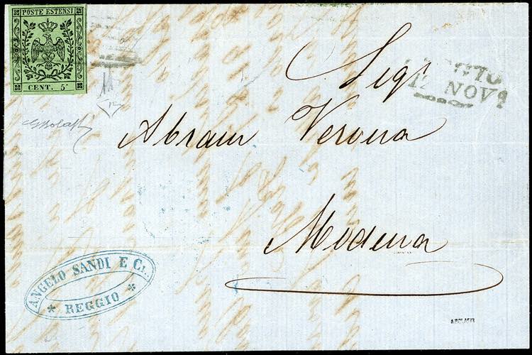 1857 - 5 cent. verde oliva, errore ... 