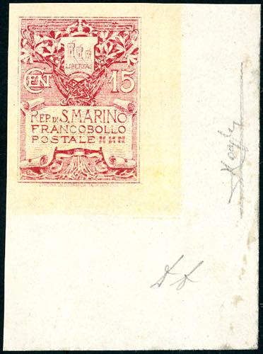 1910 - 15 cent. rosa Stemma, carta ... 