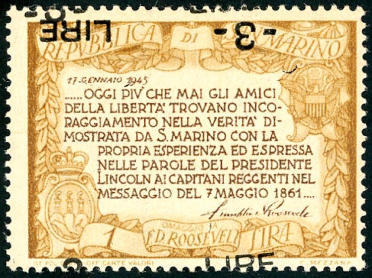 1947 - 3 lire su 1 lira Roosvelt, ... 