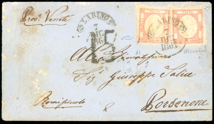 1861 - 5 grana rosa (21e), due ... 