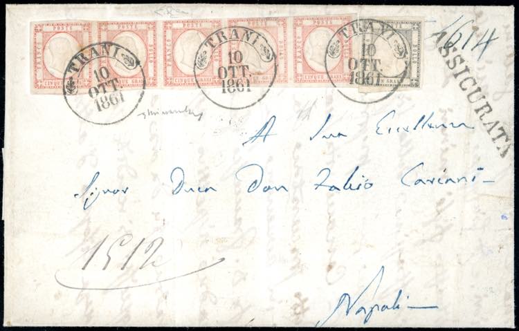 1861 - 5 grana rosa, striscia ... 