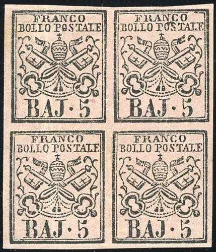 1852 - 5 baj rosa carminio (6A), ... 