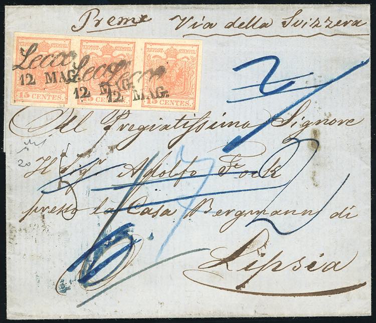 1858- 15 cent. rosso vermiglio, ... 