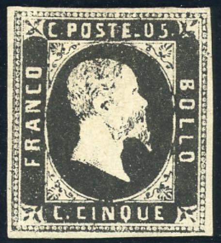 1851 - 5 cent. nero (1), gomma ... 
