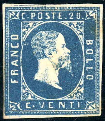 1851 - 20 cent. azzurro scuro, I ... 