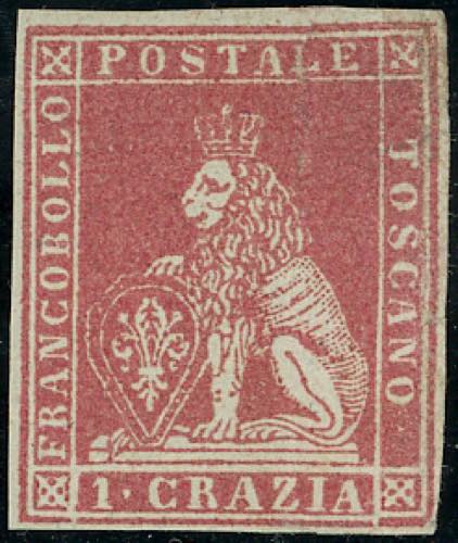 1851 - 1 crazia carminio chiaro su ... 