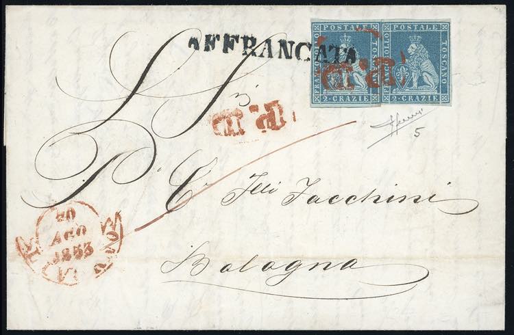 1853 - 2 crazie azzurro chiaro su ... 