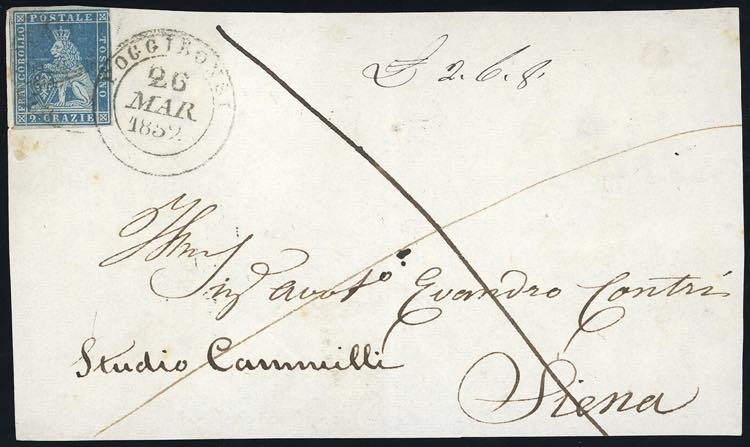 1852 - 2 crazie azzurro su grigio ... 