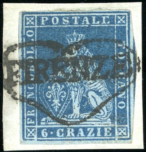 1851 - 6 crazie azzurro su grigio ... 