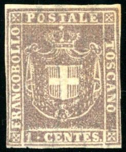 1860 - 1 cent. violetto bruno ... 