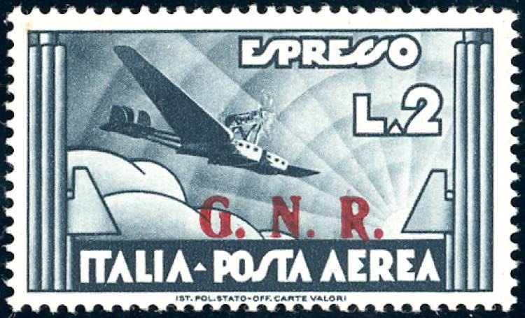 1943 - 2 lire ardesia, soprastampa ... 