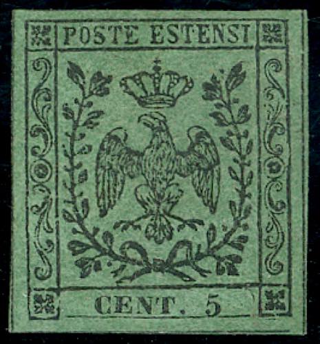 1852 - 5 cent. verde, senza punto ... 
