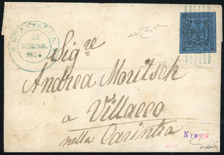 1856 - 40 cent. azzurro scuro, ... 