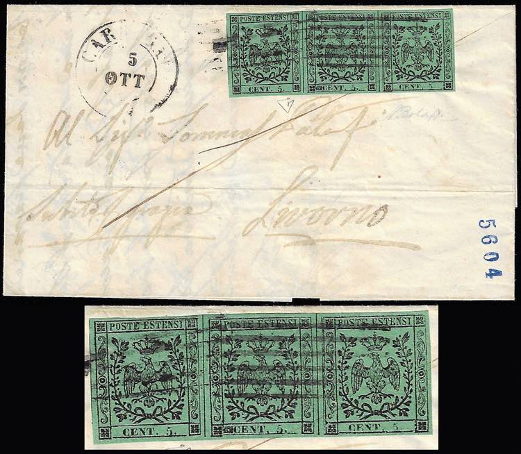 1853 - 5 cent. verde, punto dopo ... 