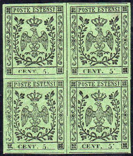 1855 - 5 cent. verde oliva, blocco ... 