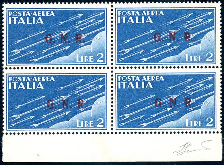 1943 - 2 lire azzurro, soprastampa ... 