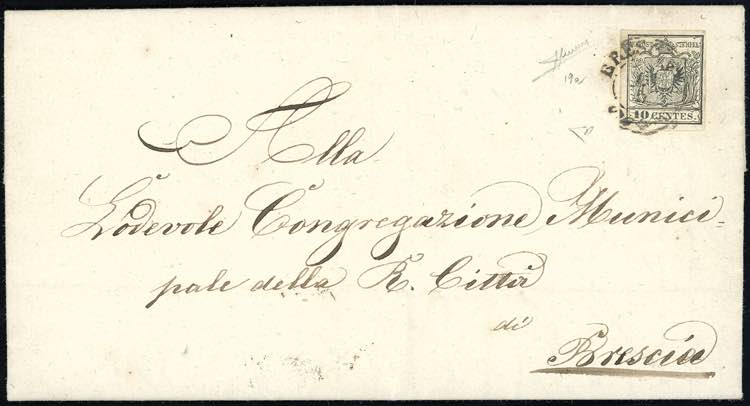 1858 - 10 cent. nero grigio, carta ... 