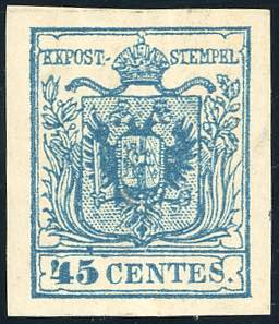 1856 - 45 cent. azzurro vivo, ... 