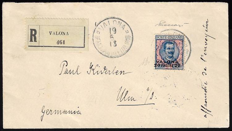 VALONA 1913 - 20 piastre su 5 lire ... 