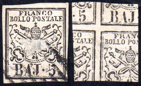 1852 - 5 baj rosa chiaro, STAMPA ... 