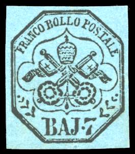 1852 - 7 baj azzurro (8), gomma ... 