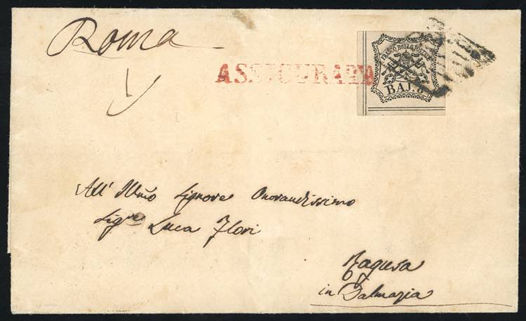 1852 - 8 baj bianco e, al verso, 5 ... 